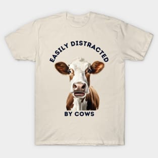 Easily Distracted by Cows Retro Design | Funny Cow Lover T-Shirt